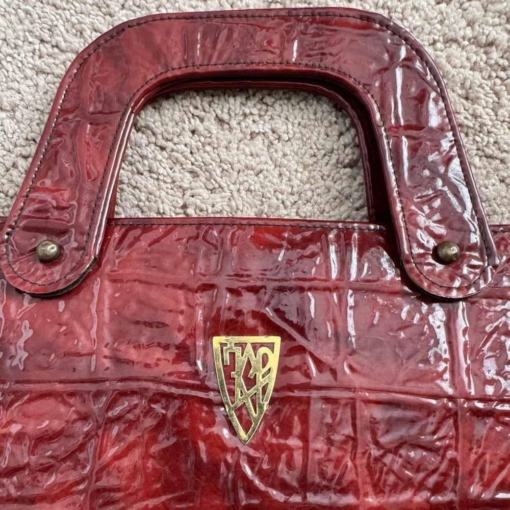 JR Florida-Vintage Deep Red Large Alligator Skin Accents Banking Hand Bag